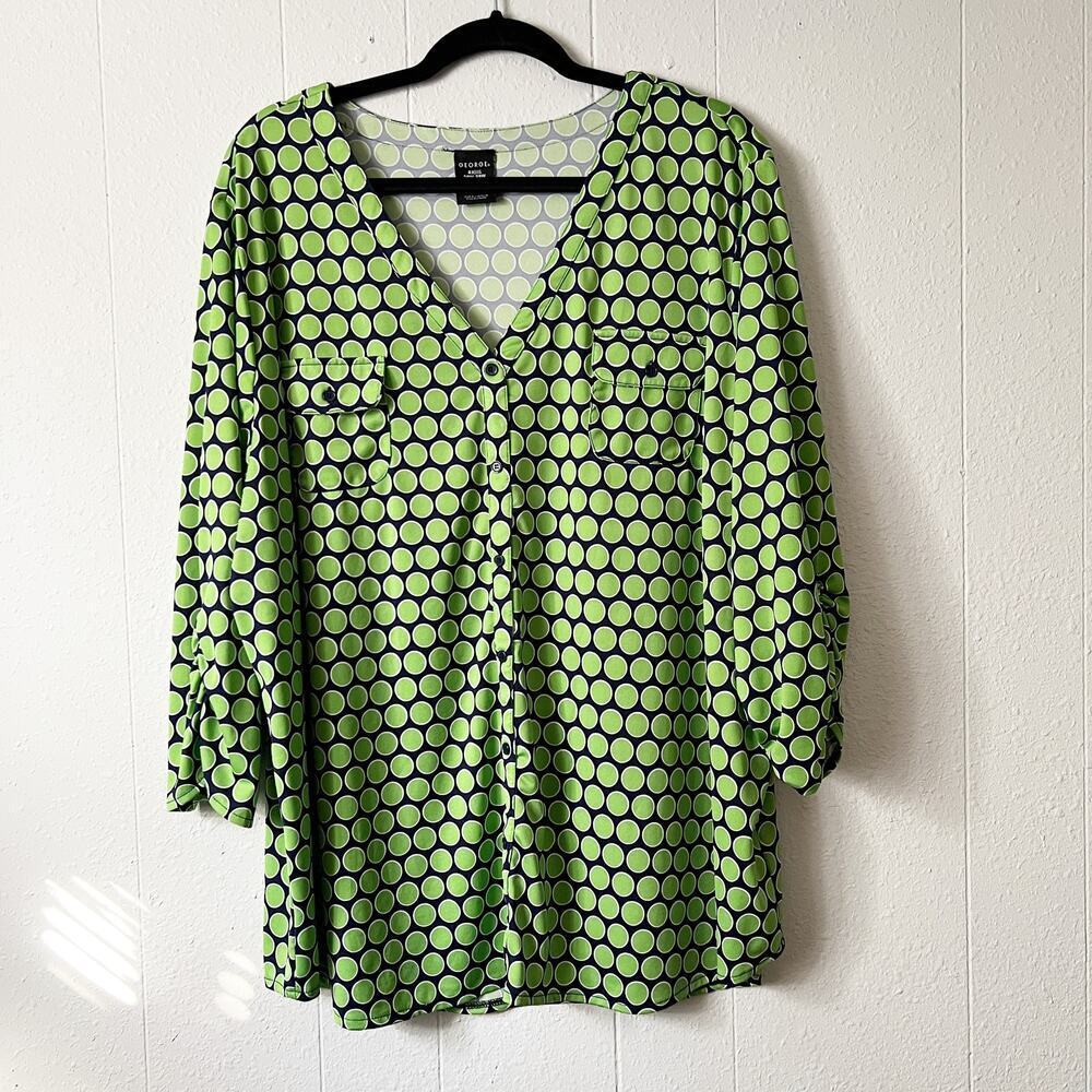 George Top Womens 4X Button Front Business Casual Workwear Casual Stretch